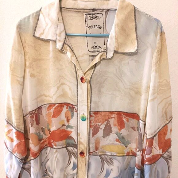 Vintage Concept XL Art-To-Wear Patchwork Blouse Tunic Abstract Floral Print... - Picture 4 of 14